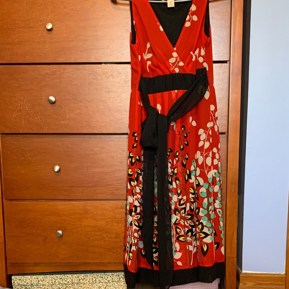 Jonathan Martin Red and Black Floral Maxi Dress